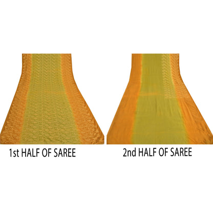 Sanskriti Vintage Green/Mustard Sarees Pure Georgette Silk Hand Bead Sari Sustainable Fabric