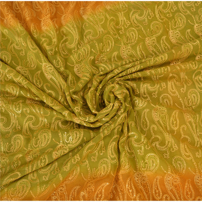 Sanskriti Vintage Green/Mustard Sarees Pure Georgette Silk Hand Bead Sari Sustainable Fabric
