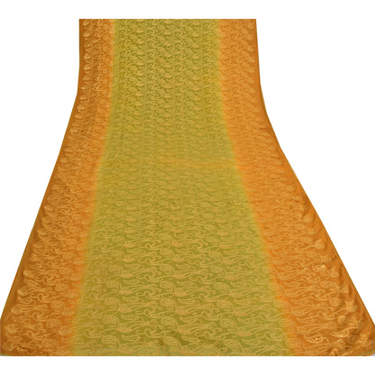 Sanskriti Vintage Green/Mustard Sarees Pure Georgette Silk Hand Bead Sari Sustainable Fabric