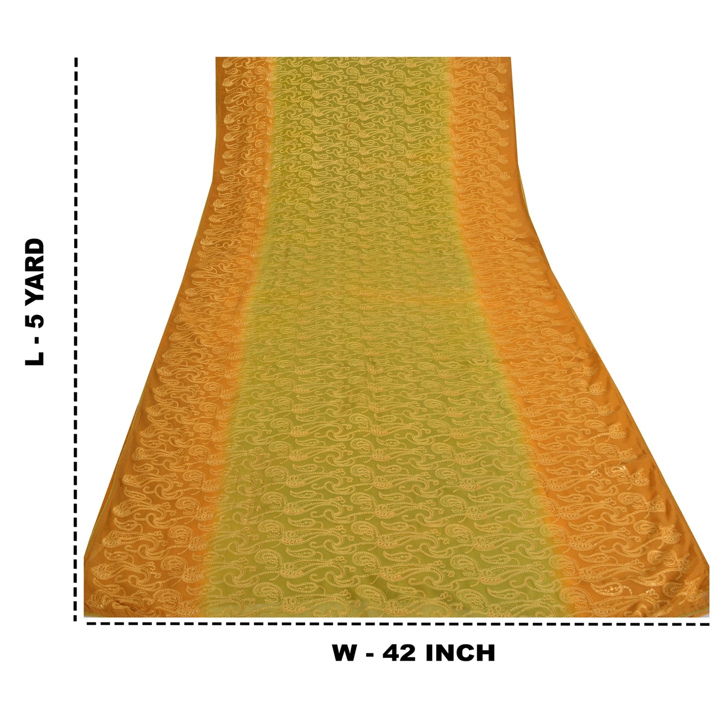 Sanskriti Vintage Green/Mustard Sarees Pure Georgette Silk Hand Bead Sari Sustainable Fabric