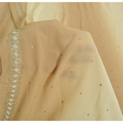 Sanskriti Vintage Ivory&Beige Sarees Art Silk Hand Beaded Sari 5yd Craft Sustainable Fabric