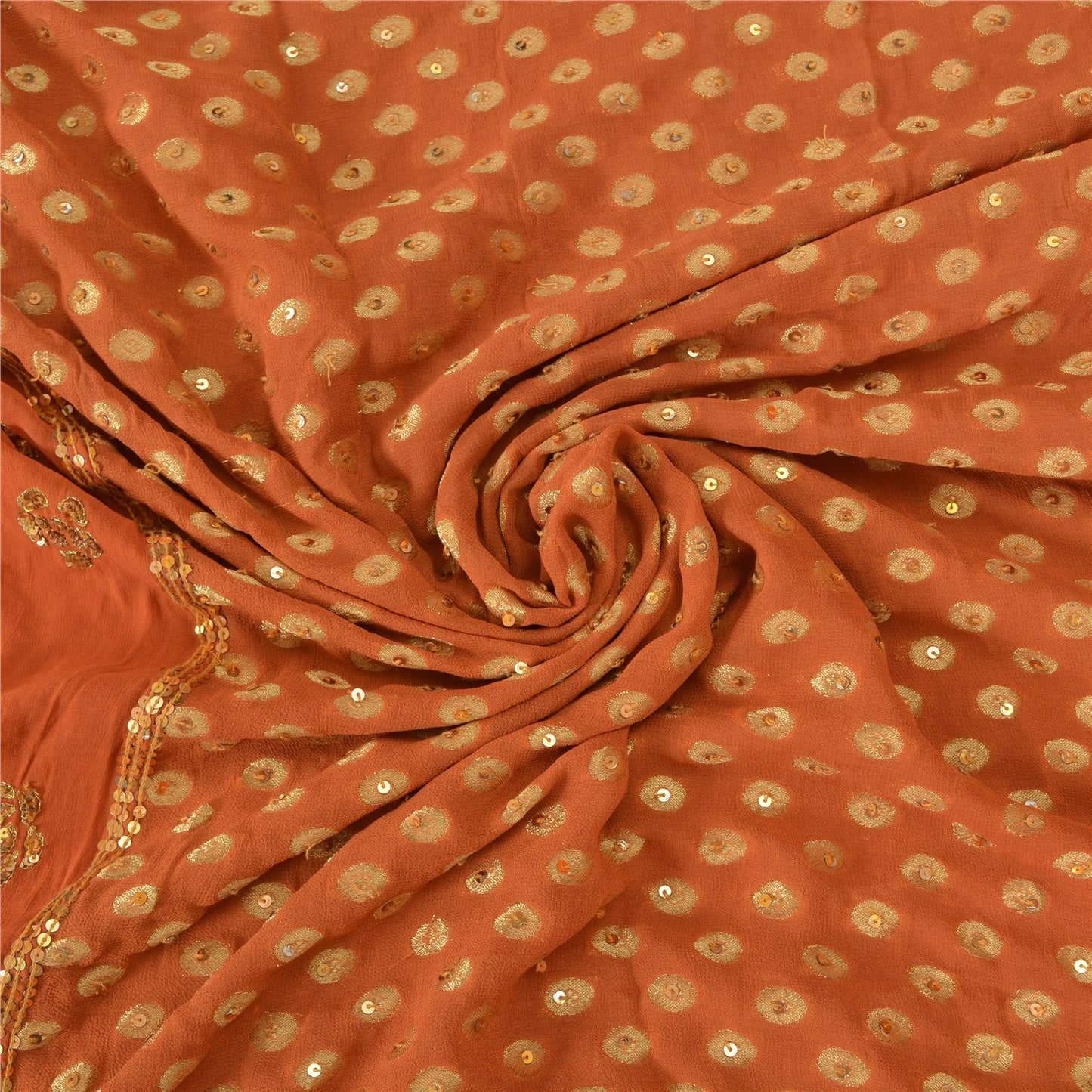 Sanskriti Vintage Orange Sarees Pure Georgette Silk HandBeaded Sari Craft Sustainable Fabric