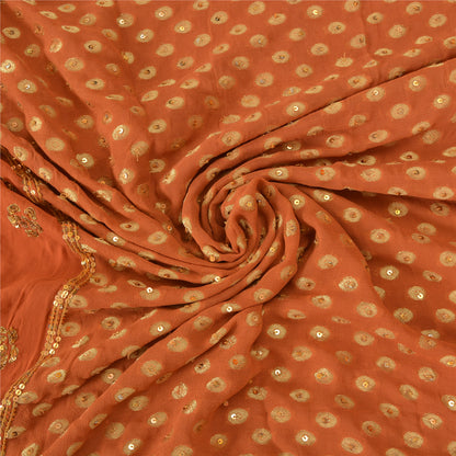 Sanskriti Vintage Orange Sarees Pure Georgette Silk HandBeaded Sari Craft Sustainable Fabric