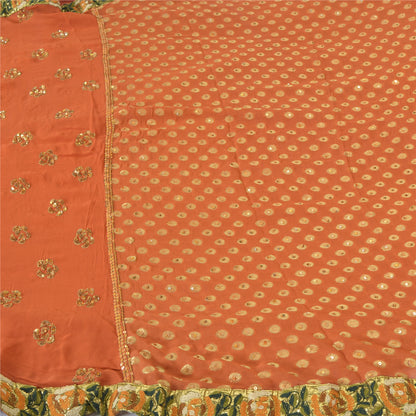 Sanskriti Vintage Orange Sarees Pure Georgette Silk HandBeaded Sari Craft Sustainable Fabric