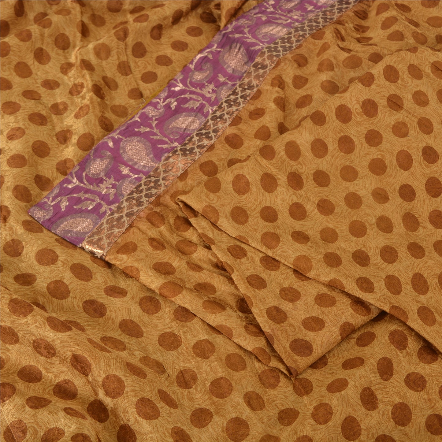 Sanskriti Vintage Brown Sarees Pure Silk Premium Printed Sari 5yard Craft Sustainable Fabric