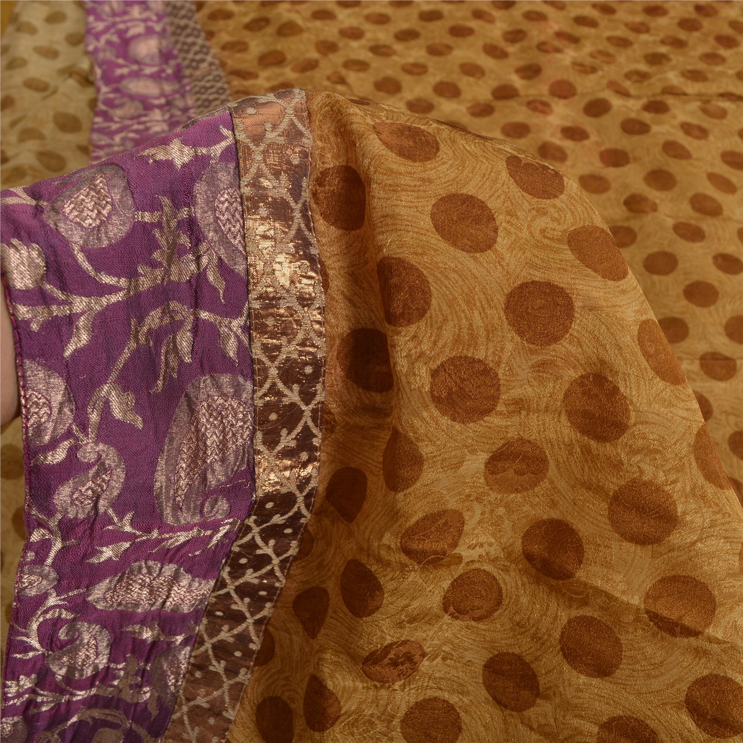 Sanskriti Vintage Brown Sarees Pure Silk Premium Printed Sari 5yard Craft Sustainable Fabric