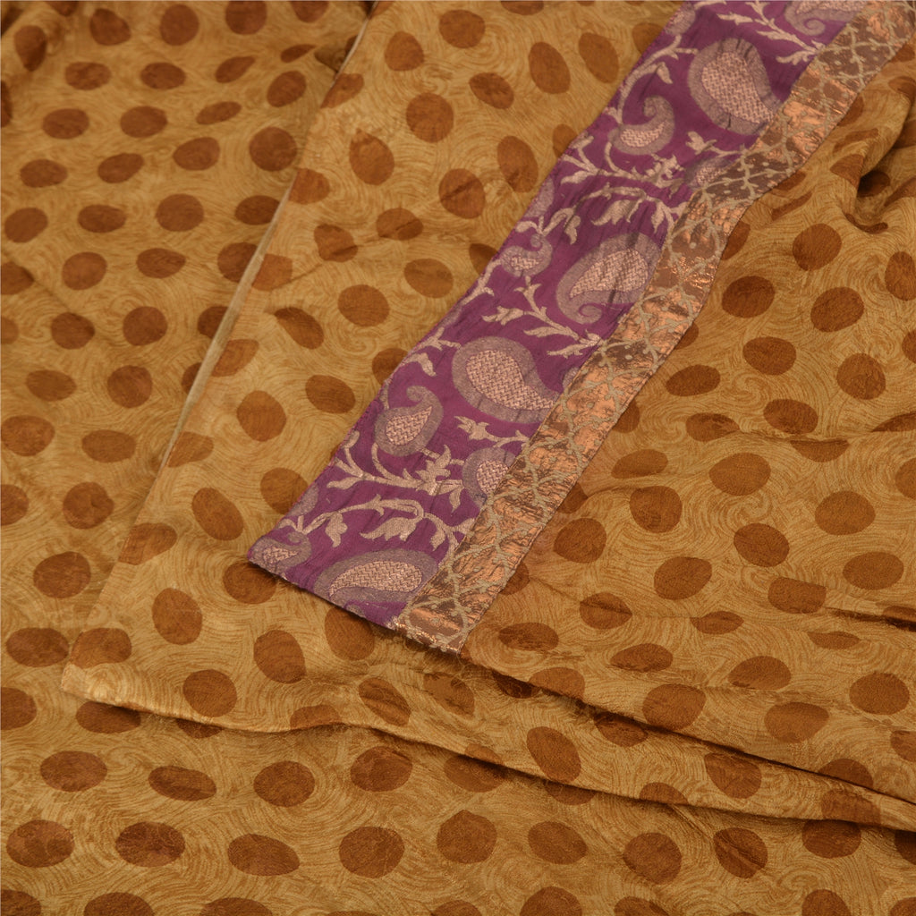 Sanskriti Vintage Brown Sarees Pure Silk Premium Printed Sari 5yard Craft Sustainable Fabric