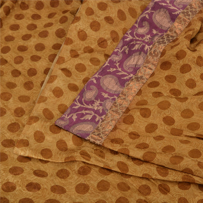 Sanskriti Vintage Brown Sarees Pure Silk Premium Printed Sari 5yard Craft Sustainable Fabric
