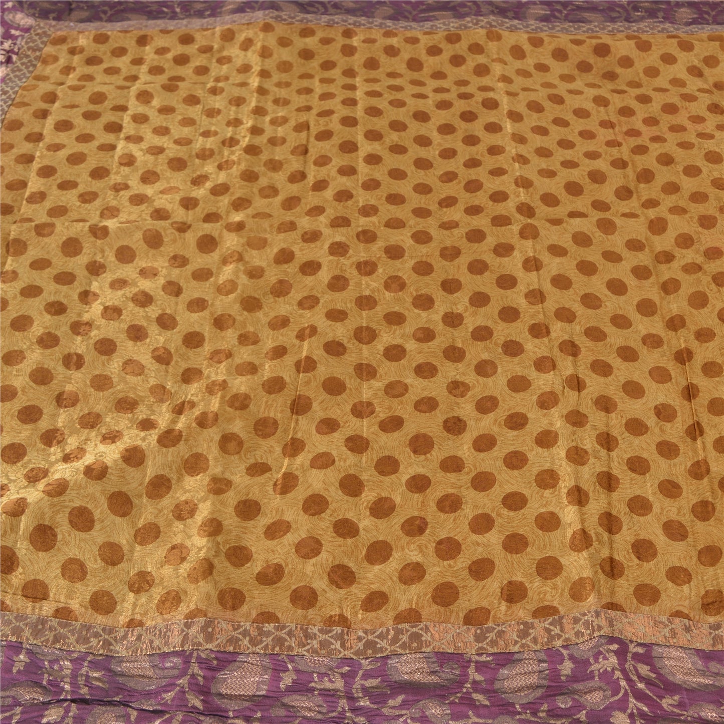 Sanskriti Vintage Brown Sarees Pure Silk Premium Printed Sari 5yard Craft Sustainable Fabric