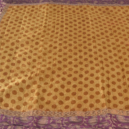 Sanskriti Vintage Brown Sarees Pure Silk Premium Printed Sari 5yard Craft Sustainable Fabric