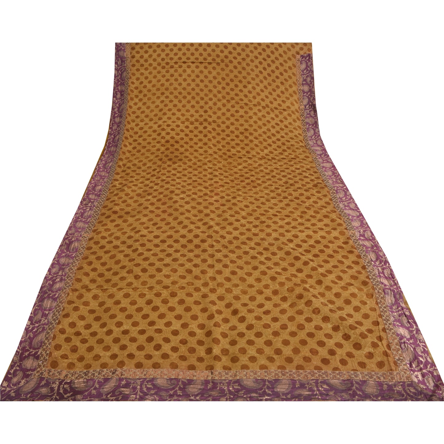 Sanskriti Vintage Brown Sarees Pure Silk Premium Printed Sari 5yard Craft Sustainable Fabric