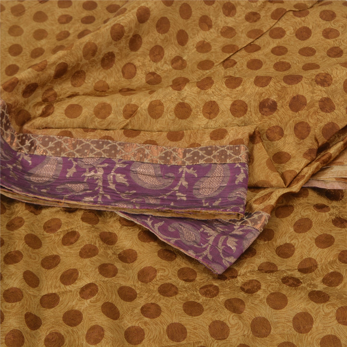 Sanskriti Vintage Brown Sarees Pure Silk Premium Printed Sari 5yard Craft Sustainable Fabric