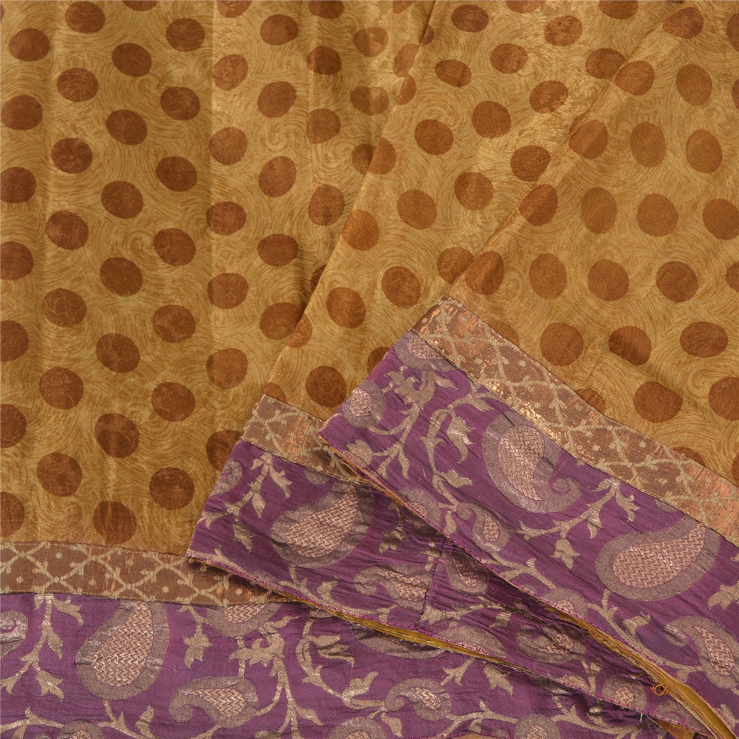 Sanskriti Vintage Brown Sarees Pure Silk Premium Printed Sari 5yard Craft Sustainable Fabric
