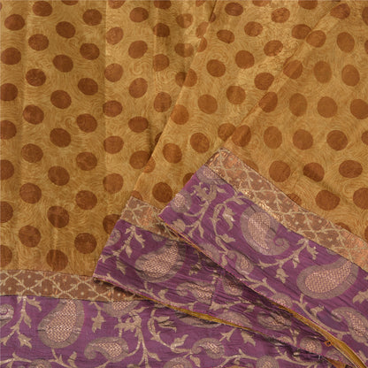 Sanskriti Vintage Brown Sarees Pure Silk Premium Printed Sari 5yard Craft Sustainable Fabric