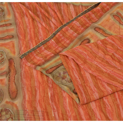 Санскритские винтажные индийские сари из чистого жоржета, расшитые вручную бисером, 5 ярдов, ткань для рукоделия, устойчивая к истиранию