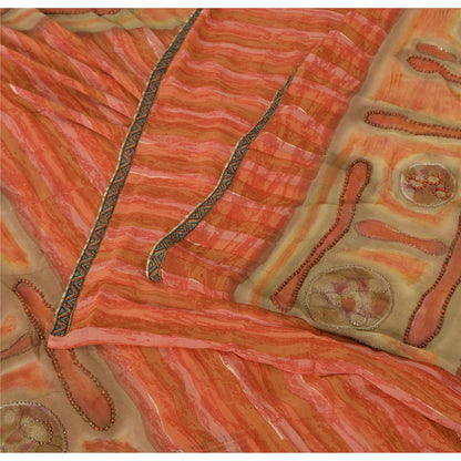 Санскритские винтажные индийские сари из чистого жоржета, расшитые вручную бисером, 5 ярдов, ткань для рукоделия, устойчивая к истиранию