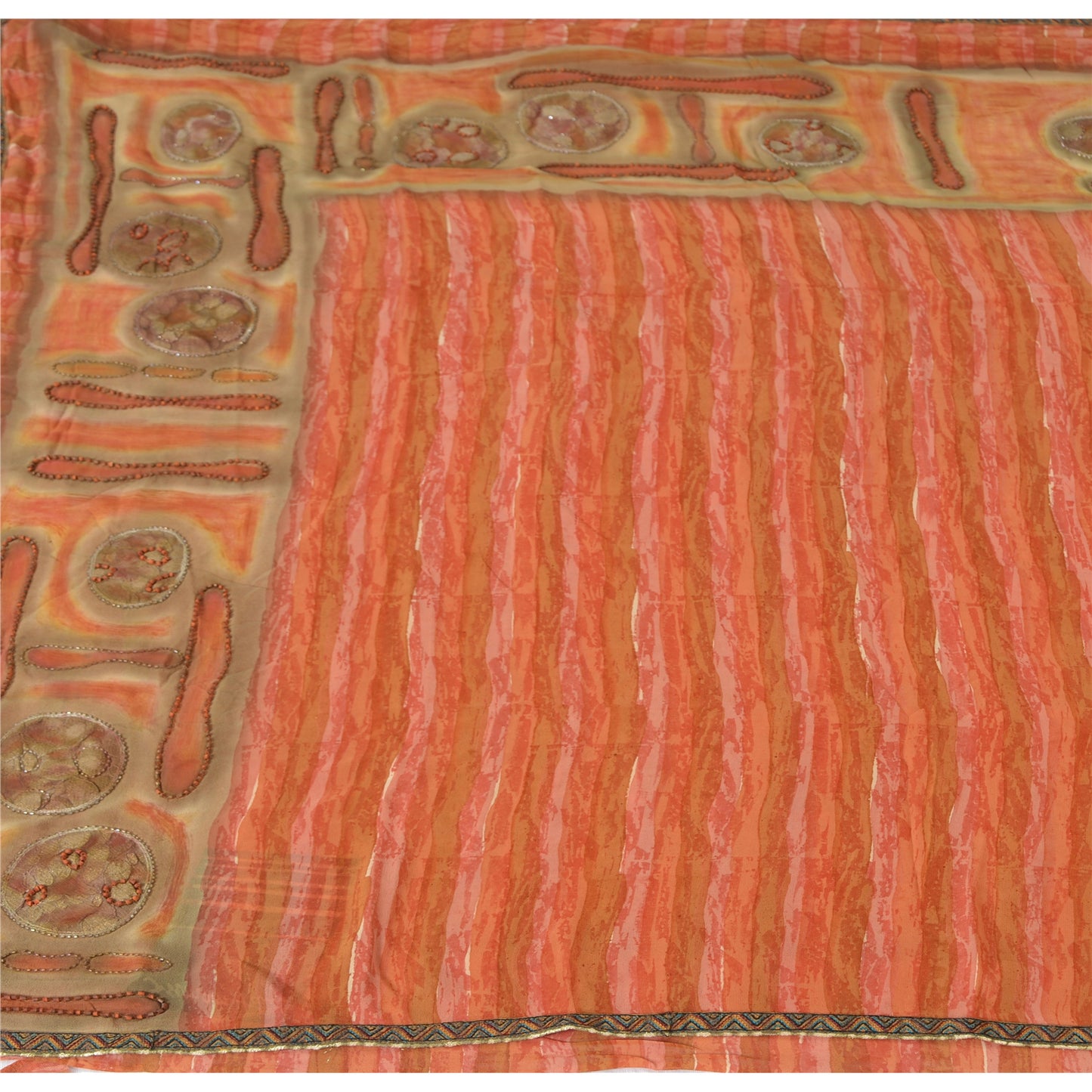 Санскритские винтажные индийские сари из чистого жоржета, расшитые вручную бисером, 5 ярдов, ткань для рукоделия, устойчивая к истиранию