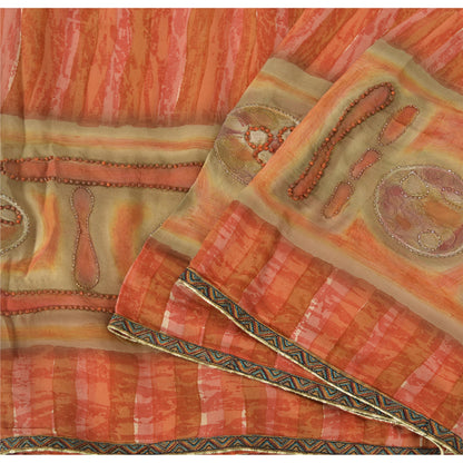 Санскритские винтажные индийские сари из чистого жоржета, расшитые вручную бисером, 5 ярдов, ткань для рукоделия, устойчивая к истиранию