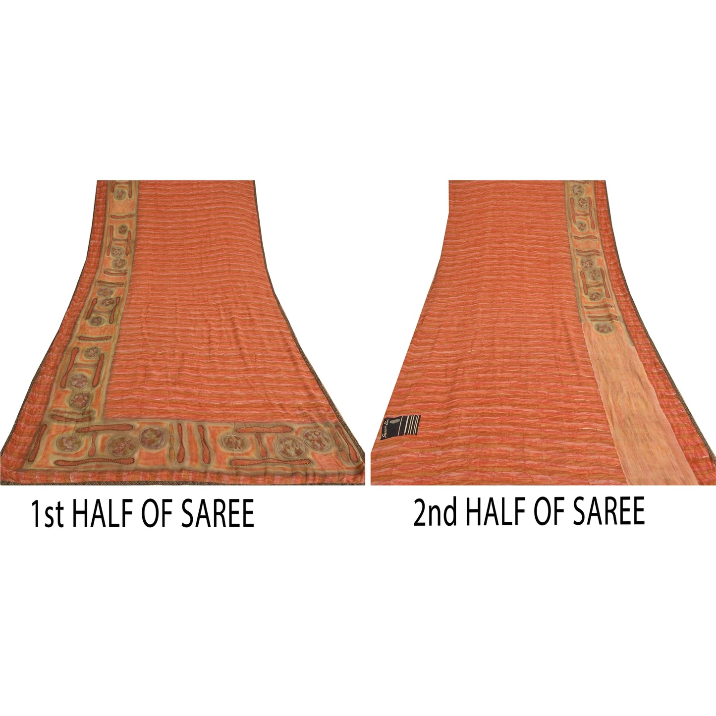 Санскритские винтажные индийские сари из чистого жоржета, расшитые вручную бисером, 5 ярдов, ткань для рукоделия, устойчивая к истиранию