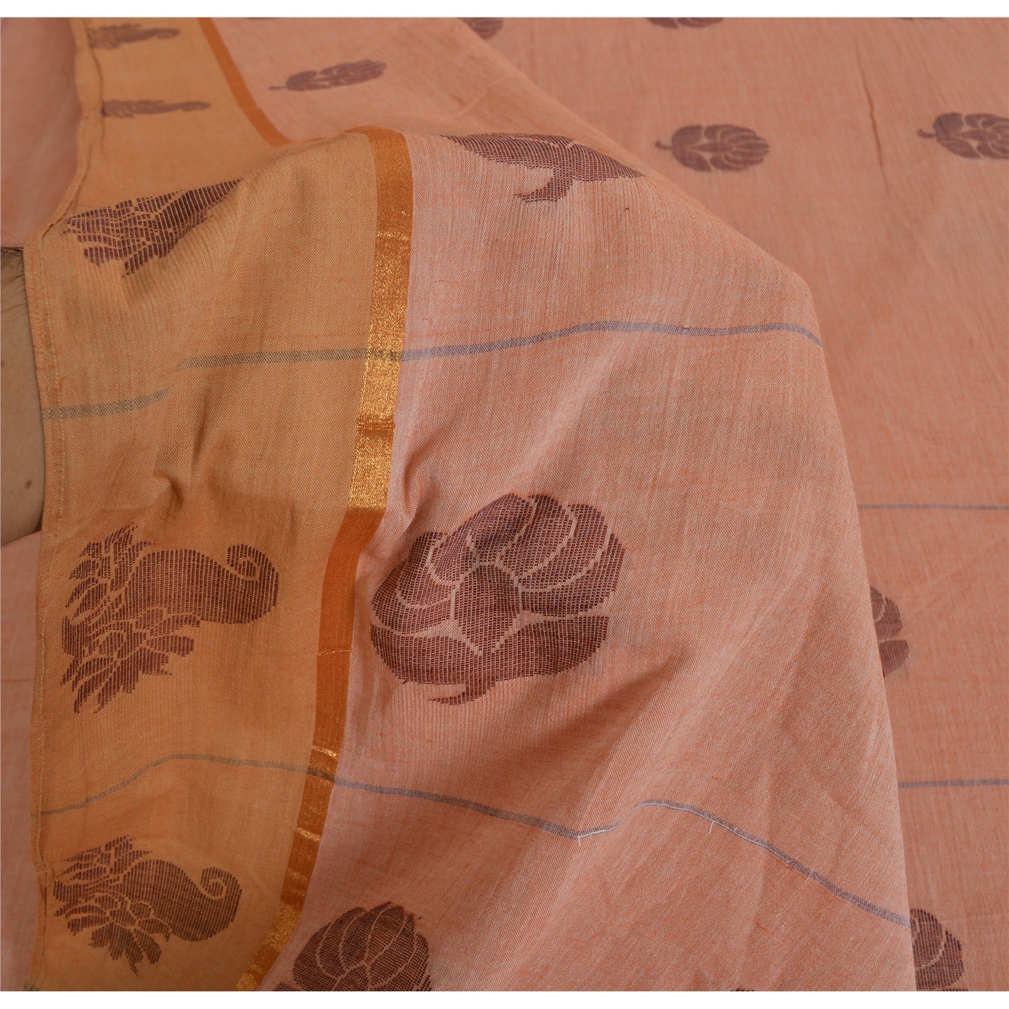 Sanskriti Vintage Salmon Pink Sarees Pure Cotton Hand woven Sari 5ydCraft Sustainable Fabric