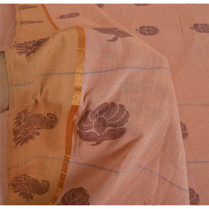 Sanskriti Vintage Salmon Pink Sarees Pure Cotton Hand woven Sari 5ydCraft Sustainable Fabric