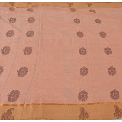 Sanskriti Vintage Salmon Pink Sarees Pure Cotton Hand woven Sari 5ydCraft Sustainable Fabric