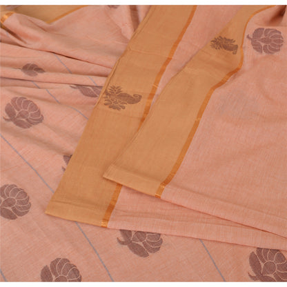 Sanskriti Vintage Salmon Pink Sarees Pure Cotton Hand woven Sari 5ydCraft Sustainable Fabric