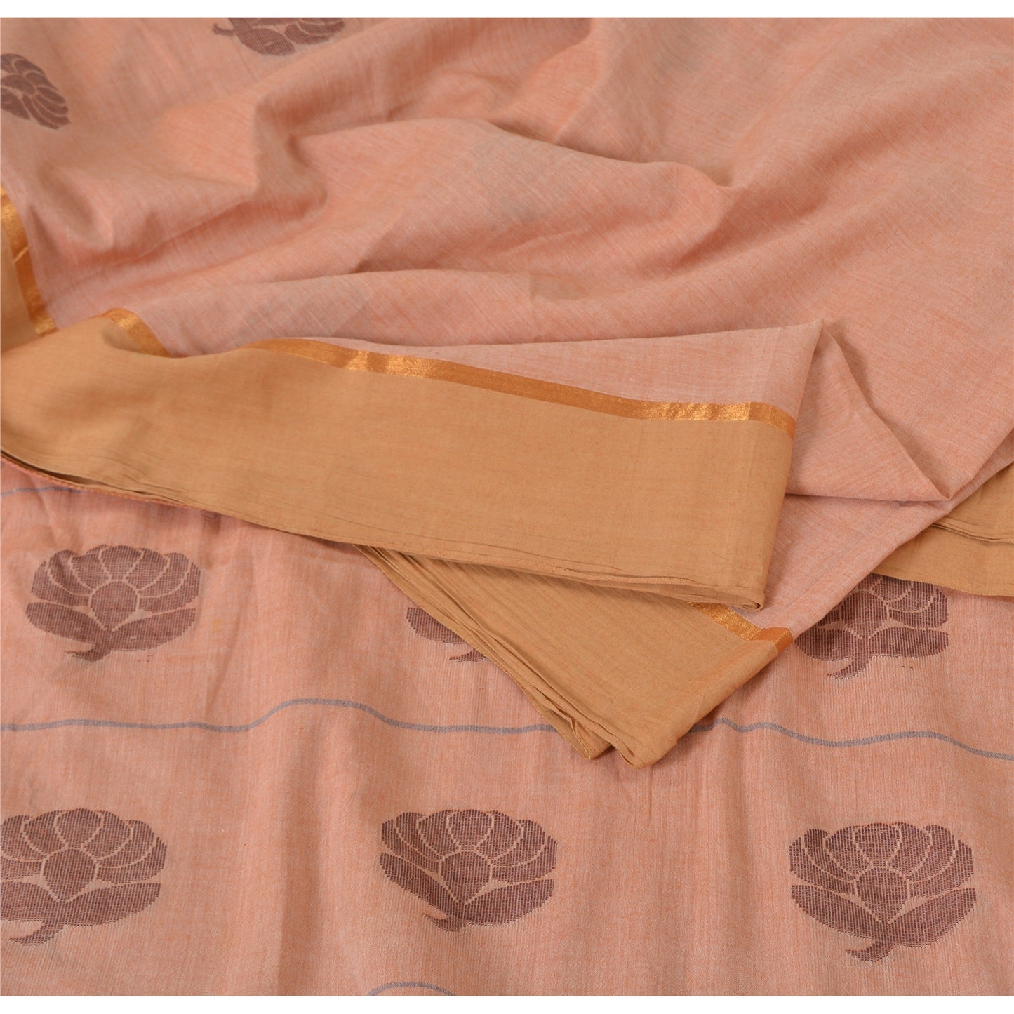 Sanskriti Vintage Salmon Pink Sarees Pure Cotton Hand woven Sari 5ydCraft Sustainable Fabric