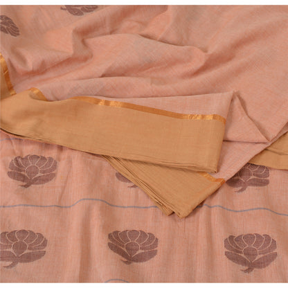 Sanskriti Vintage Salmon Pink Sarees Pure Cotton Hand woven Sari 5ydCraft Sustainable Fabric