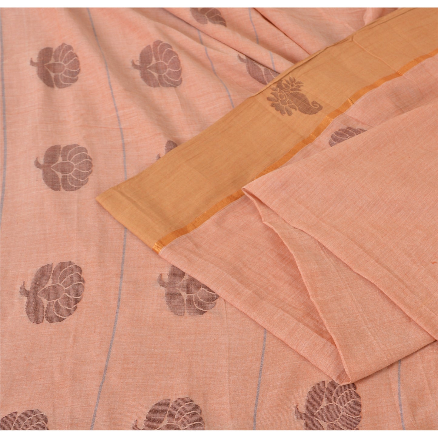 Sanskriti Vintage Salmon Pink Sarees Pure Cotton Hand woven Sari 5ydCraft Sustainable Fabric