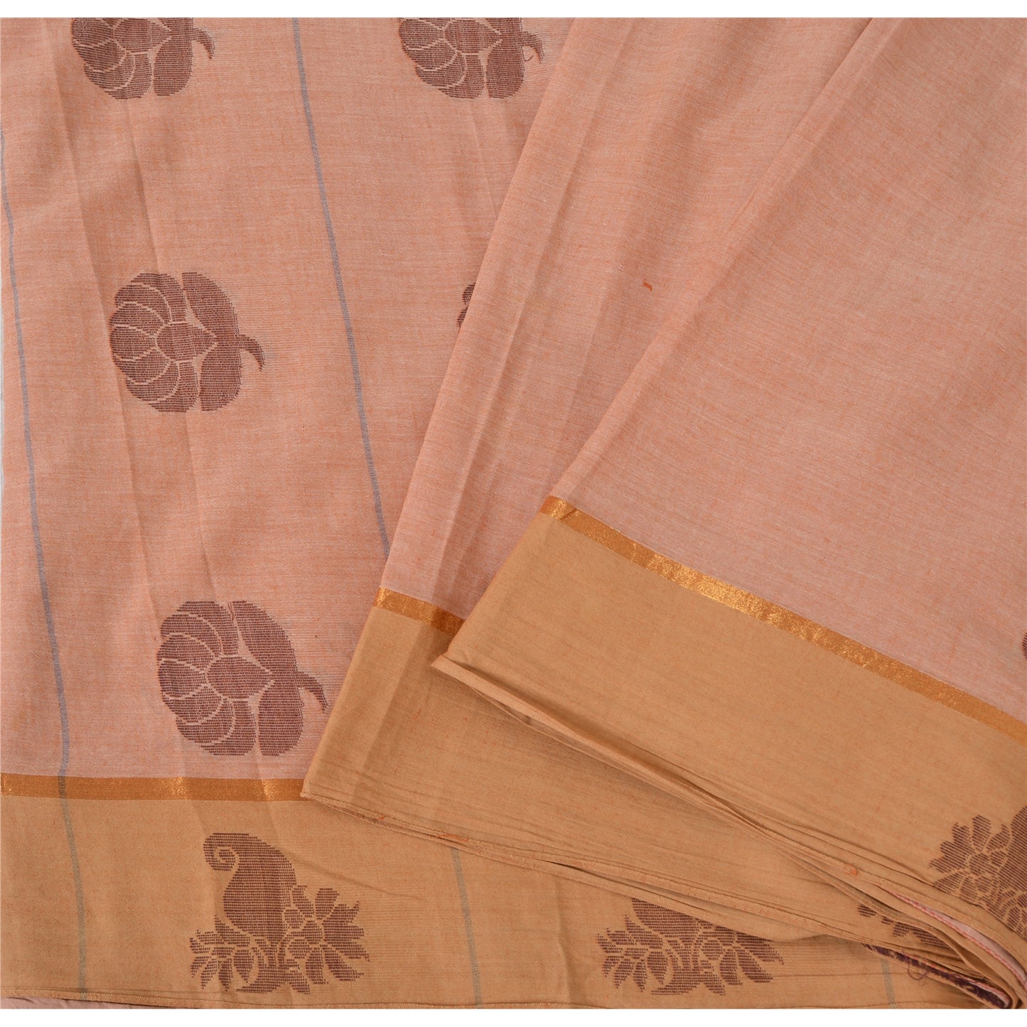 Sanskriti Vintage Salmon Pink Sarees Pure Cotton Hand woven Sari 5ydCraft Sustainable Fabric