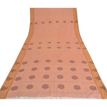 Sanskriti Vintage Salmon Pink Sarees Pure Cotton Hand woven Sari 5ydCraft Sustainable Fabric