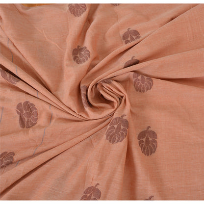Sanskriti Vintage Salmon Pink Sarees Pure Cotton Hand woven Sari 5ydCraft Sustainable Fabric