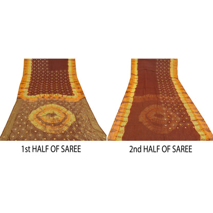 Sanskriti Vintage Brown & Yellow Sarees Pure Georgette Handmade ZariSari Fabric
