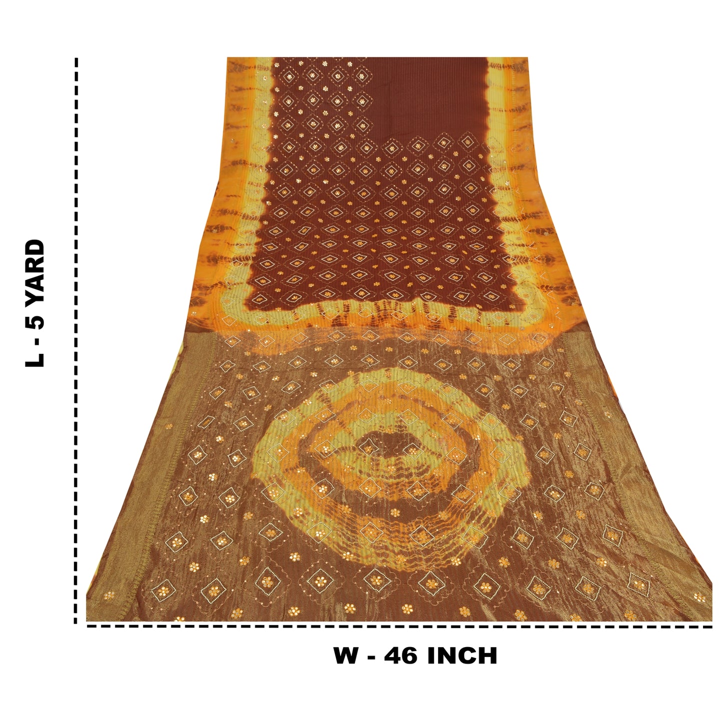 Sanskriti Vintage Brown & Yellow Sarees Pure Georgette Handmade ZariSari Fabric