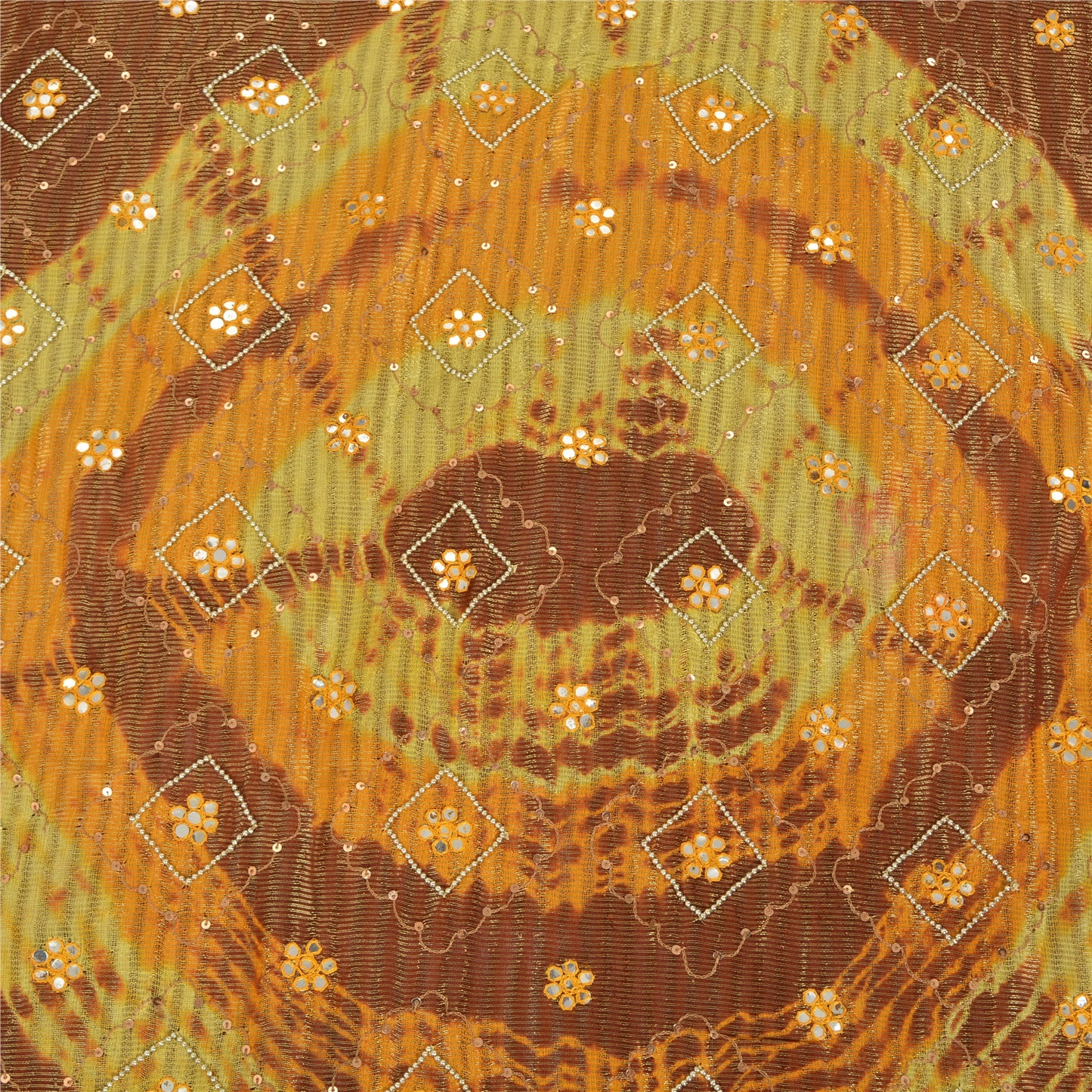 Sanskriti Vintage Brown & Yellow Sarees Pure Georgette Handmade ZariSari Fabric