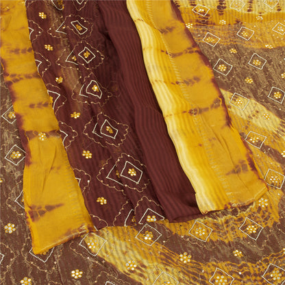 Sanskriti Vintage Brown & Yellow Sarees Pure Georgette Handmade ZariSari Fabric