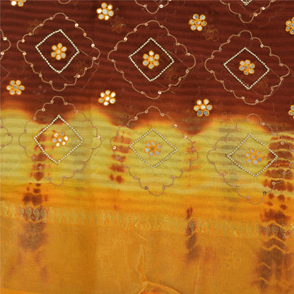 Sanskriti Vintage Brown & Yellow Sarees Pure Georgette Handmade ZariSari Fabric