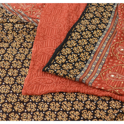 Sanskriti Vintage Indian Sarees Pure Georgette Hand Beaded Premium Sari Sustainable Fabric