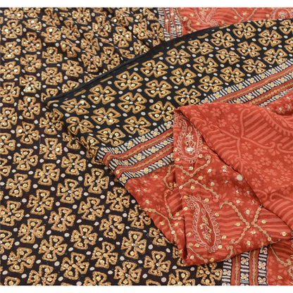 Sanskriti Vintage Indian Sarees Pure Georgette Hand Beaded Premium Sari Sustainable Fabric