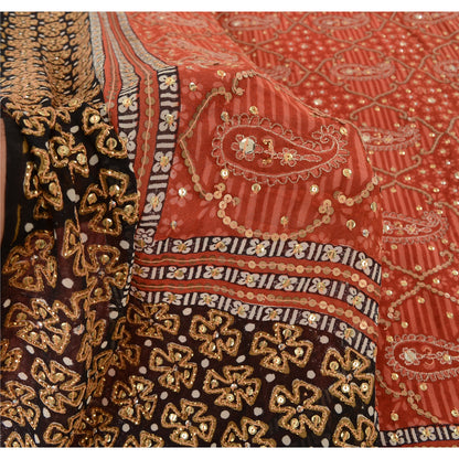 Sanskriti Vintage Indian Sarees Pure Georgette Hand Beaded Premium Sari Sustainable Fabric