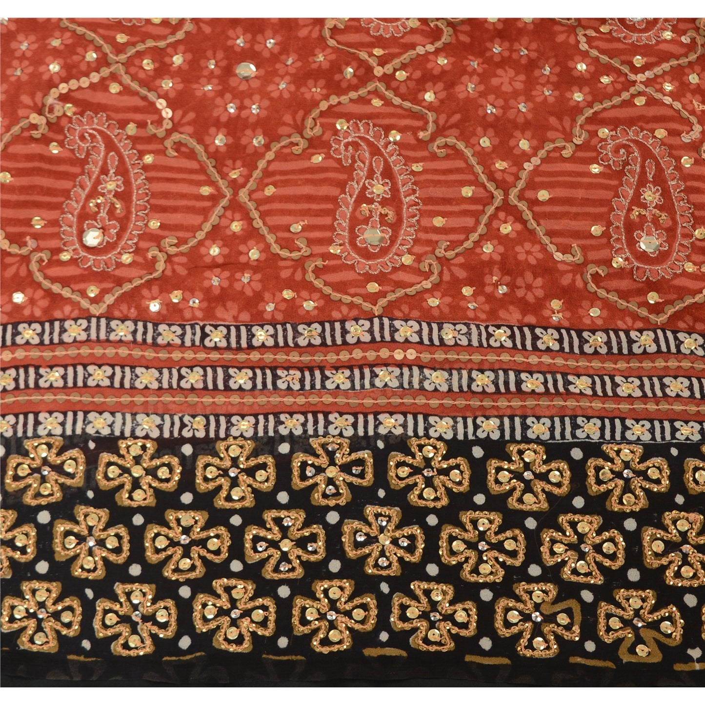 Sanskriti Vintage Indian Sarees Pure Georgette Hand Beaded Premium Sari Sustainable Fabric