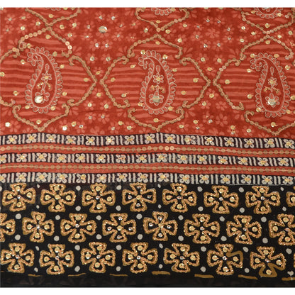 Sanskriti Vintage Indian Sarees Pure Georgette Hand Beaded Premium Sari Sustainable Fabric