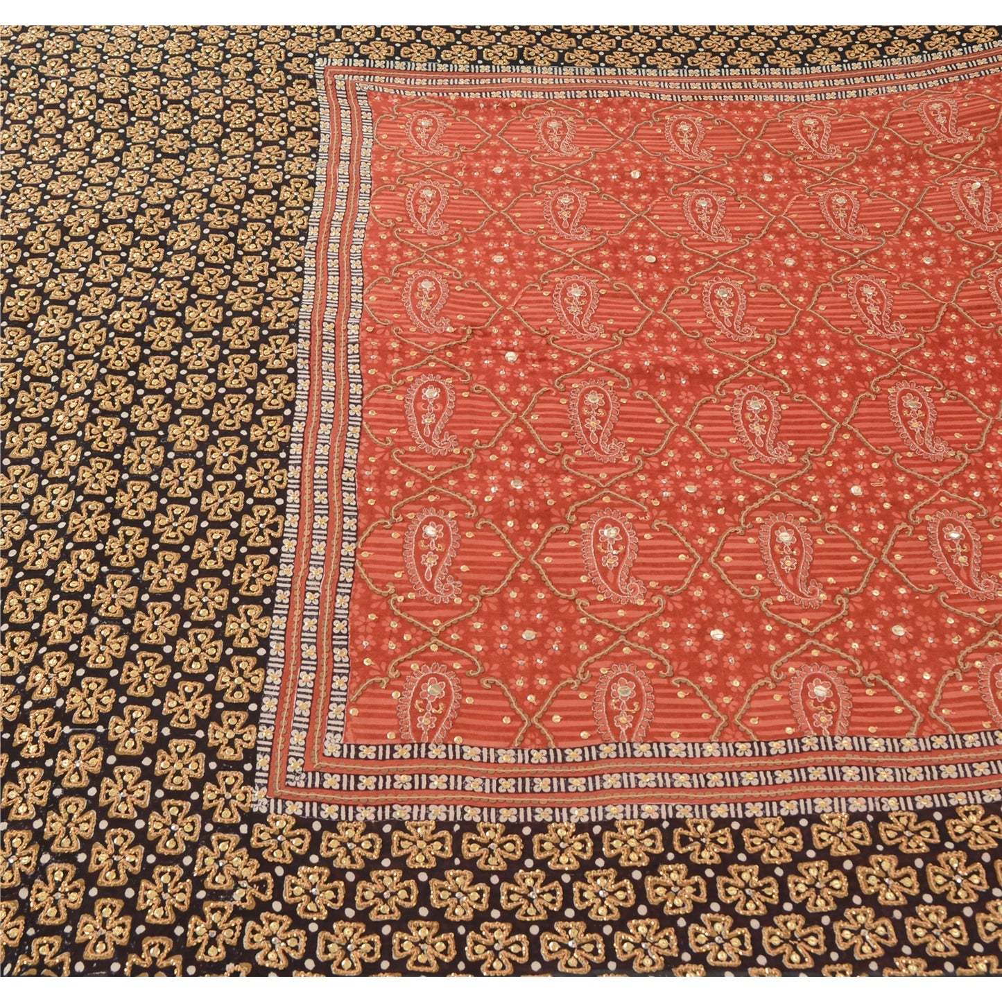 Sanskriti Vintage Indian Sarees Pure Georgette Hand Beaded Premium Sari Sustainable Fabric