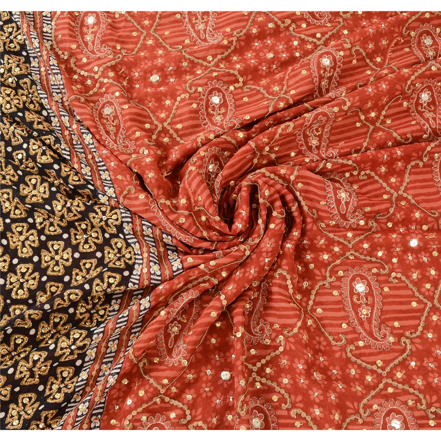 Sanskriti Vintage Indian Sarees Pure Georgette Hand Beaded Premium Sari Sustainable Fabric