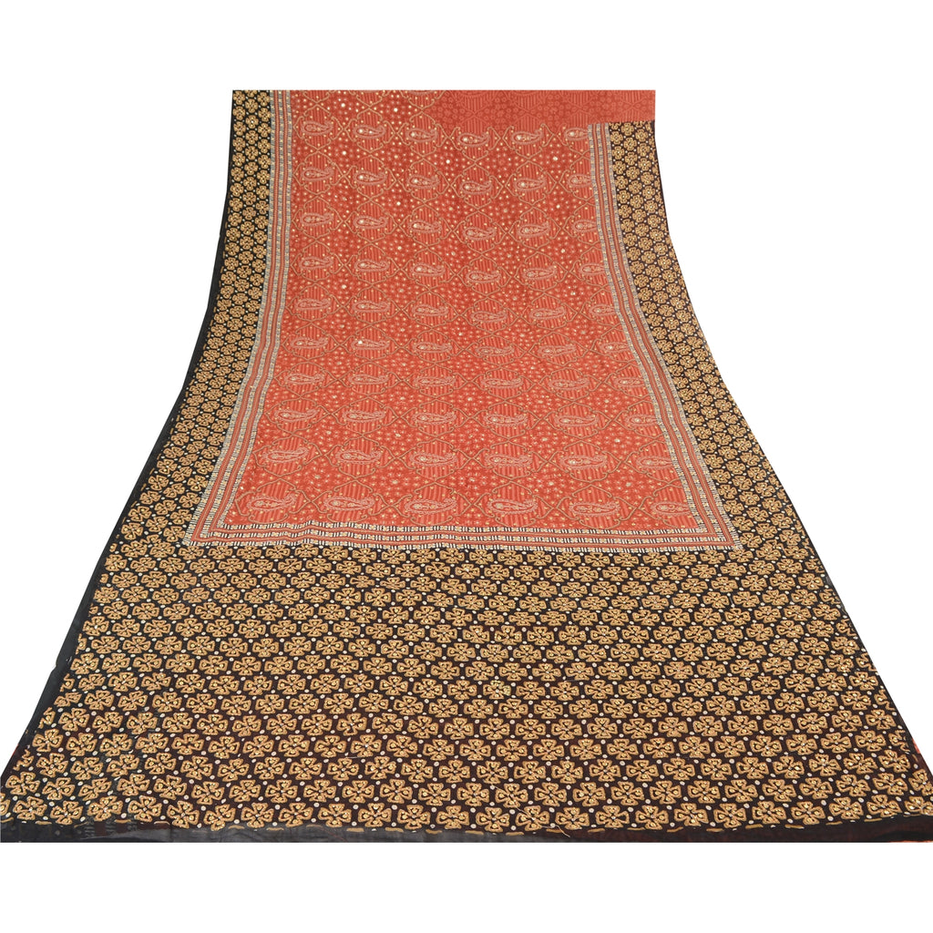 Sanskriti Vintage Indian Sarees Pure Georgette Hand Beaded Premium Sari Sustainable Fabric