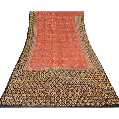 Sanskriti Vintage Indian Sarees Pure Georgette Hand Beaded Premium Sari Sustainable Fabric