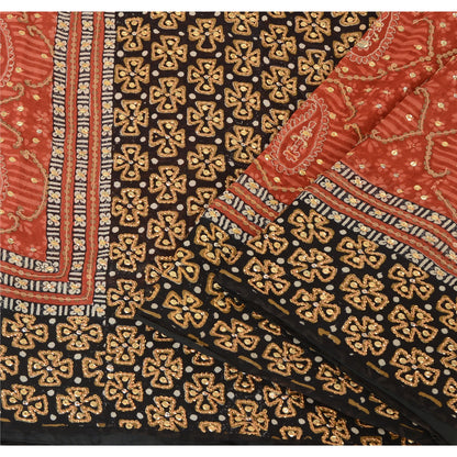 Sanskriti Vintage Indian Sarees Pure Georgette Hand Beaded Premium Sari Sustainable Fabric