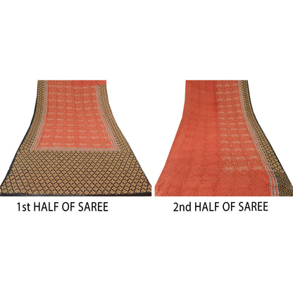 Sanskriti Vintage Indian Sarees Pure Georgette Hand Beaded Premium Sari Sustainable Fabric