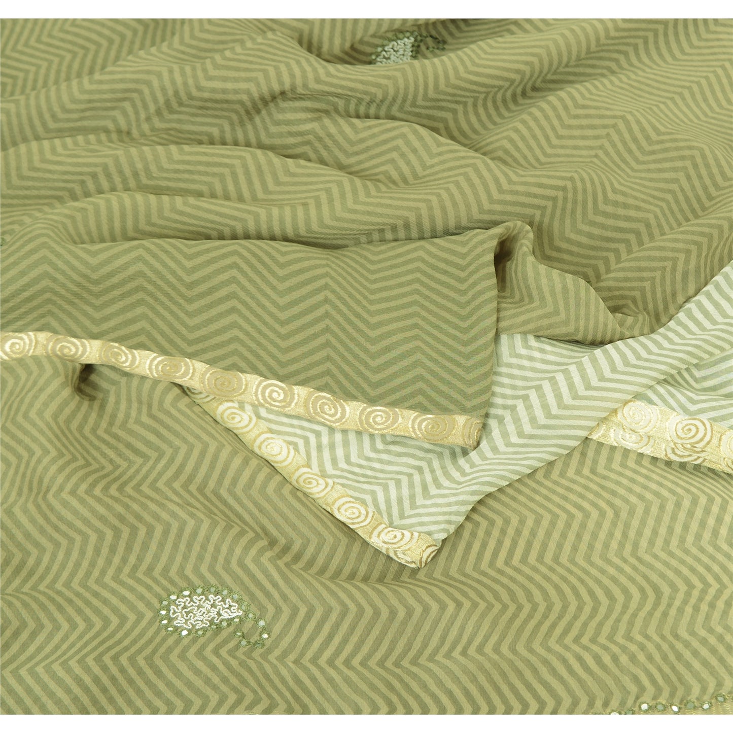 Sanskriti Vintage Indian Sarees Pure Chiffon Embroidered Ombre Sari 5yd Sustainable Fabric